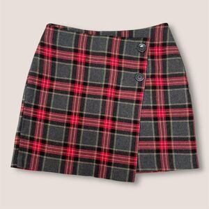 H&M Plaid Checked Wrap Front Mini Skirt Size 8